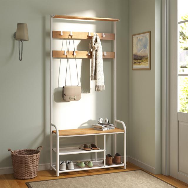 TEMU Perchero de Pie, Mueble de Entrada con Zapatero, 9 Ganchos Removibles