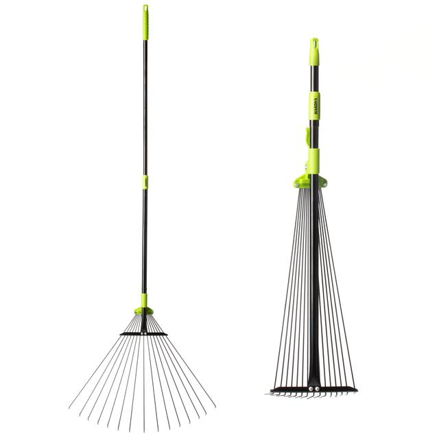 TEMU Adjustable Metal Garden Rake, Telescopic Long Handle Lawn Grass Leaf Rake