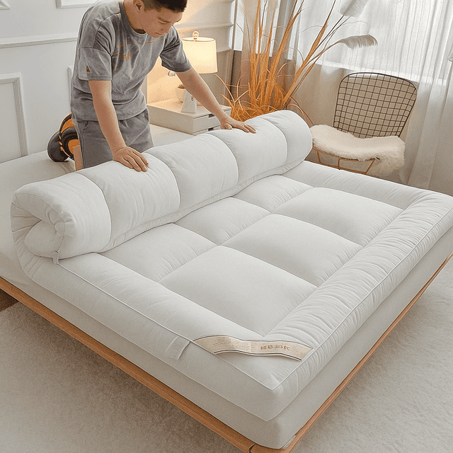 TEMU 1pc Extra Thick Mattress Topper, Overfilled With 10cm Microfiber Filling With Deep Pocket, Plush Top Mattress Topper Anti-shift & Weight Distribution Single/double/king/super King