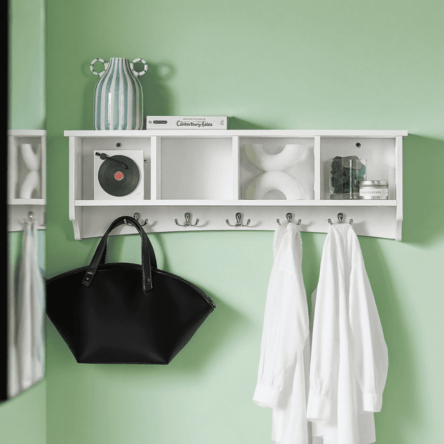 TEMU 1 pieza Perchero Estante de Pared Perchero Baño Mueble de Entrada con 4 Compartimentos de Almacenamiento y 5 Ganchos - GSH59-M-X