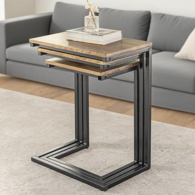 TEMU 1 Juego de 3 Mesas , Mesas de Café Modernas para Sala, Diseño Ahorrador de , Natural y Negro GCU213-G