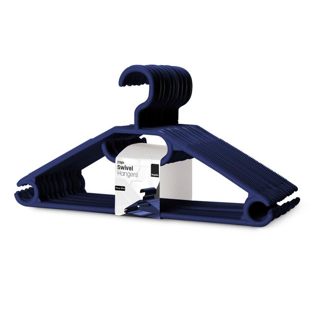 TEMU Keplin Space Saving Plastic Coat Hangers - 20 Pack | Heavy Duty Swivel Hook For Clothes, Coats, Dress, Shirt, Jacket, Trouser | Non Slip With Rotating Hook & Tie Hanger