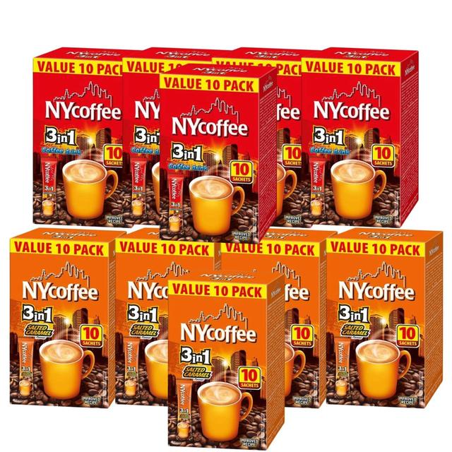 TEMU 10 Packs Of Ny Coffee 3 In 1 Sachets - 5 Packs Of Caramel And 5 Packs Of Original