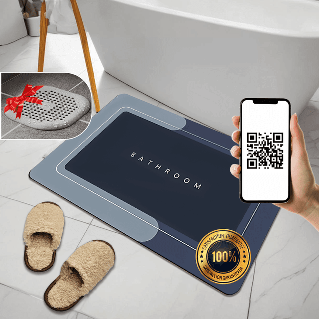 TEMU ® SÚPER Alfombrilla Baño Antideslizante de Diatomitas Premium | Filtro de Ducha y guia QR | 60x40 cm | Alfombra Baño Secado Rápido Flexible y Absorbente | Alfombra de baño