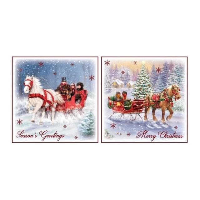 TEMU Bg Eurowrap Assorted Christmas Cards Carriage, 2 Designs Merry Christmas And Greetings - Pack Of 12