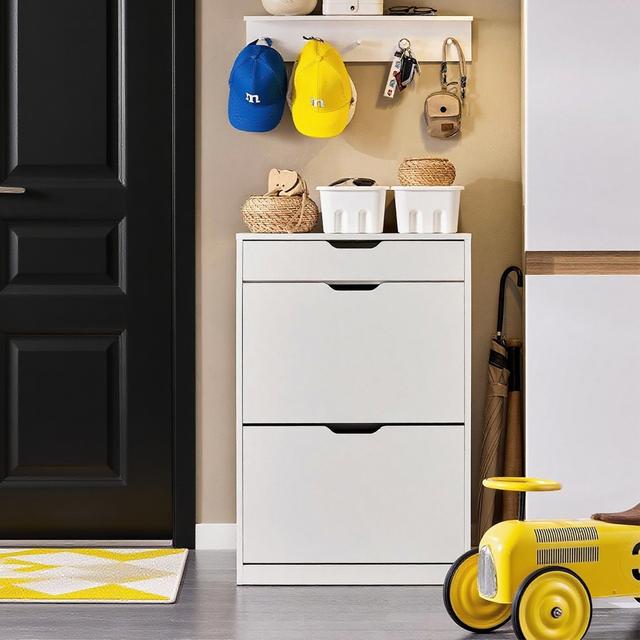TEMU 1pc Shoe Rack, Shoe Organizer, Entryway Furniture, Shoe Storage Cabinet, Shoe Cabinet With 2 Hinged Lids And 1 Drawer For Hallway, L60xw30xh90 Cm, White - Gts291-x