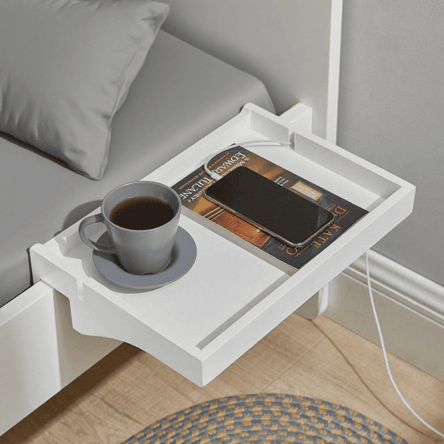 TEMU 1pc Tablette de lit Amovible à encoches câbles - Plateau en Bambou pour Livres, Smartphones & Lunettes - Adapté aux Cadres de lit de 1-3cm 36x25x9cm Blanc - OLE12-X