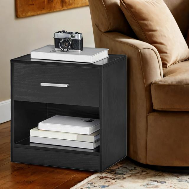 TEMU Table de Nuit, Lot de 2, Table d’Appoint, avec Tiroir, Poignée, Compartiment Ouvert, Table Basse, pour Chambre, Salon, Noir