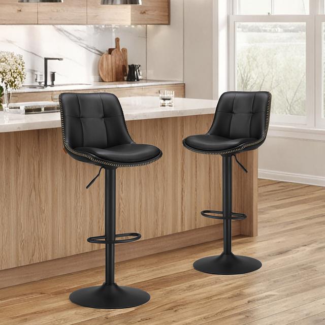 TEMU Tabouret, tabouret de bar, chaise de cuisine avec et -pieds, 2 parquets, siège pivotant réglable en hauteur, rembourré, PU, salle à manger, comptoir