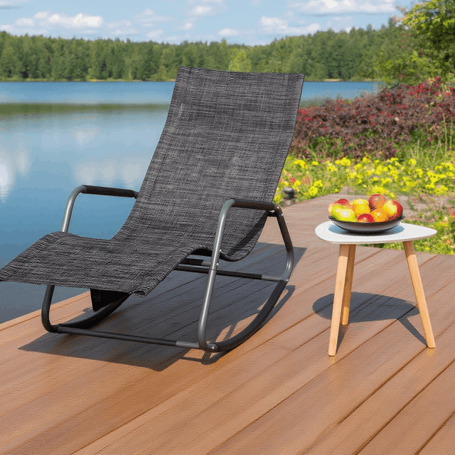 TEMU 1pc Of Garden Lounger Outdoor Swing Chair Relaxation With Side Pocket For Sunbathing For Terrace Balcony And Beach Grey 143x57x85 Cm - Pht58-ih