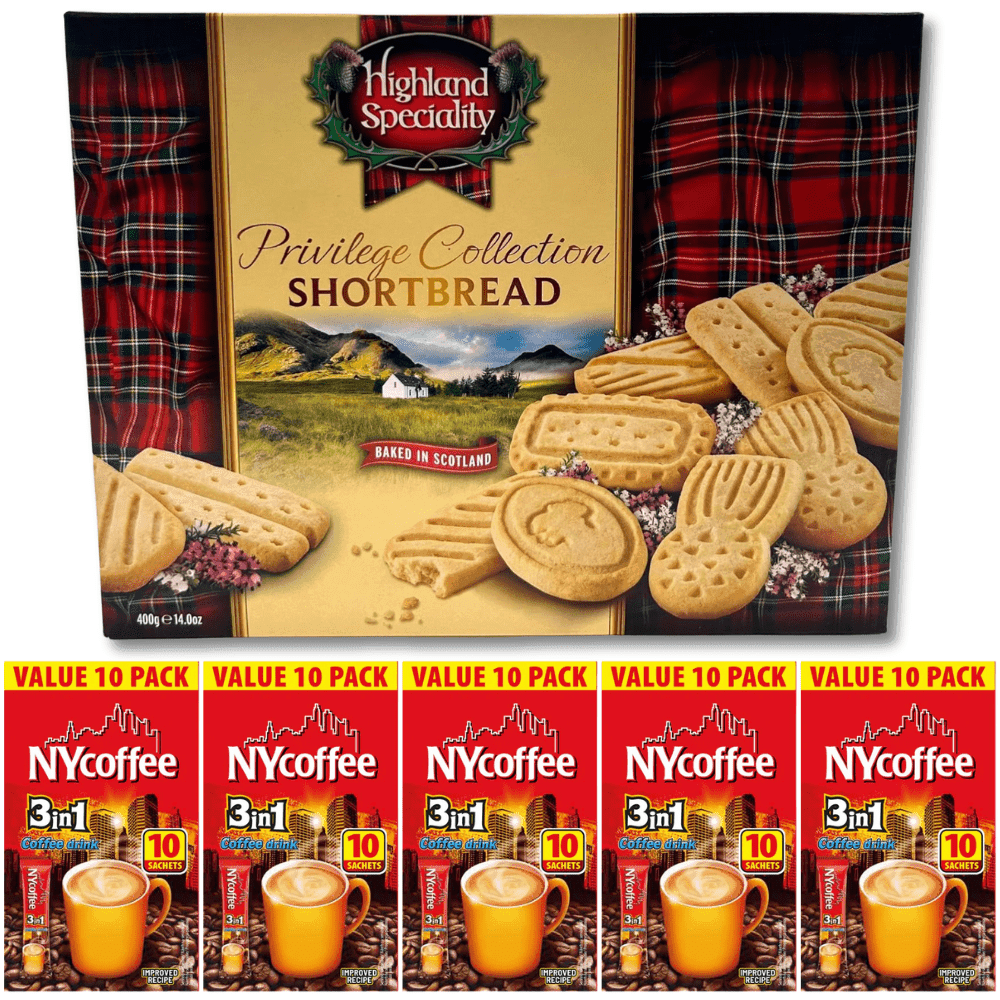 TEMU Highland Shortbread 400g & 5x Ny Coffee 3in1 Sachets Original Gift Bundle - Christmas Gift - Birthday Gift