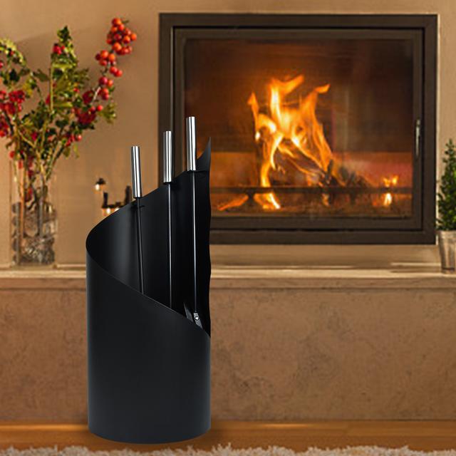 TEMU 4-teiliges Kaminbesteck. Modernes Kaminbesteck. Inklusive Schaufel, Besen, Schürhaken und Ständer, Ofenbesteck. Schwarz. 56 x 22 x 22 cm.