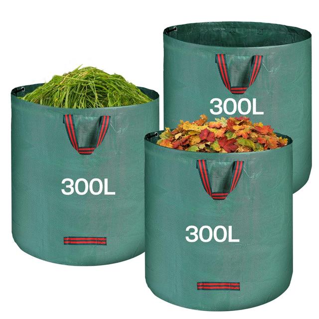 TEMU Sac de Jardin 3X 300L - Sac à Déchets de Jardin avec 4 Poignées - Pliable - Sac Autoportant pour Feuilles, de Gazon et