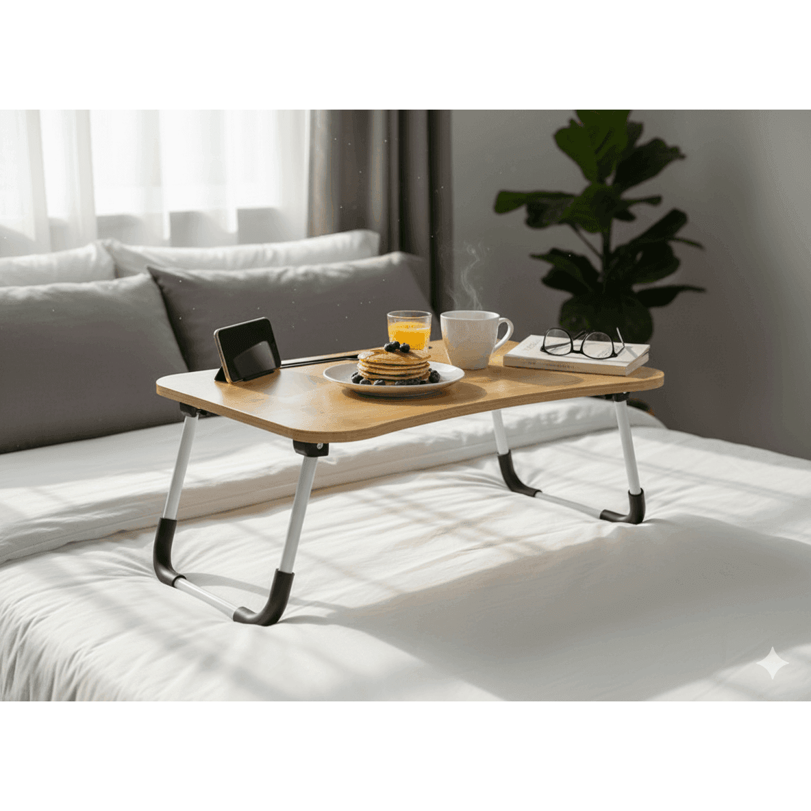 TEMU Portable Folding Tables - Pincho - Bed Tray, Breakfast Tray, Laptop Stand With Tablet Slot, Stable Folding Legs Laptop Holder - 48×30×21 Cm