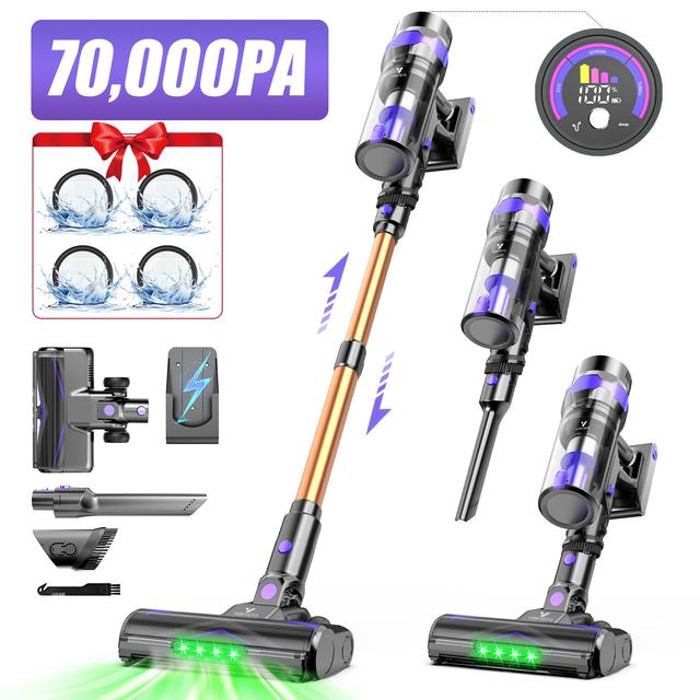 TEMU Akku Staubsauger, 70000PA/60Mins Staubsauger Kabellos mit 1,3L Großer Staubbecher, Wandmontierte Ladestation, 5-stufiges Filtersystem, für Hartböden Teppiche Tierhaare