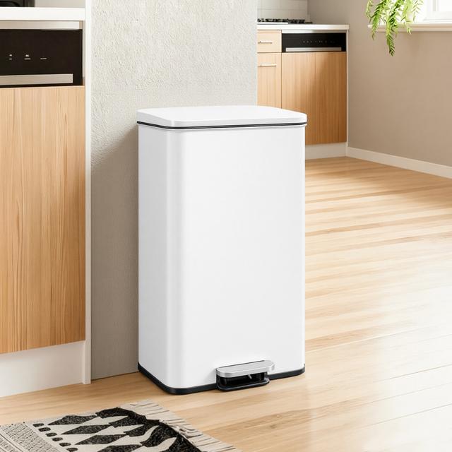 TEMU Kitchen Trash Can, 40 Liter Waste Bin, Large Pedal Bin, Stainless Steel, With Lid, Soft Close, Includes 15 Trash Bags
