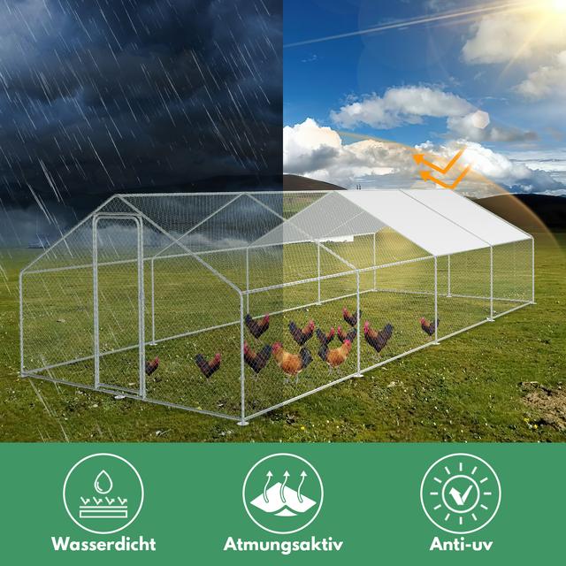 TEMU Enclos extérieur pour poulailler à libre , 3x6x2 m / 3x8x2 m XXL avec serrure de sécurité et tissu PE coloré imperméable, cages pour animaux, en acier galvanisé