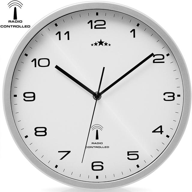 TEMU MONZANA® Horloge Murale Télécommandée Ø31Cm Silencieuse Réglage Automatique de Horaire . Pile AA Grand Horloge à Quartz Blanche Analogique Salon Bureau Argenté
