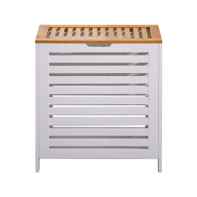 TEMU Rebecca Mobile Wäschekorb, mit Holz-Bambus-MDF-Deckel, Weiß-Braun, Platzsparende Organisation Badezimmer Wäsche - Maße Hxlxp: 55 X 50 X 30 Cm - Art. RE6711