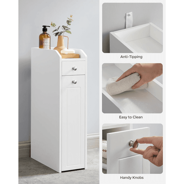 TEMU Small Bathroom Cabinet, Slim Bathroom Storage Unit, Bathroom Organiser, Freestanding Toilet Paper Storage Cabinet With Slide Out Drawers, For Small Spaces