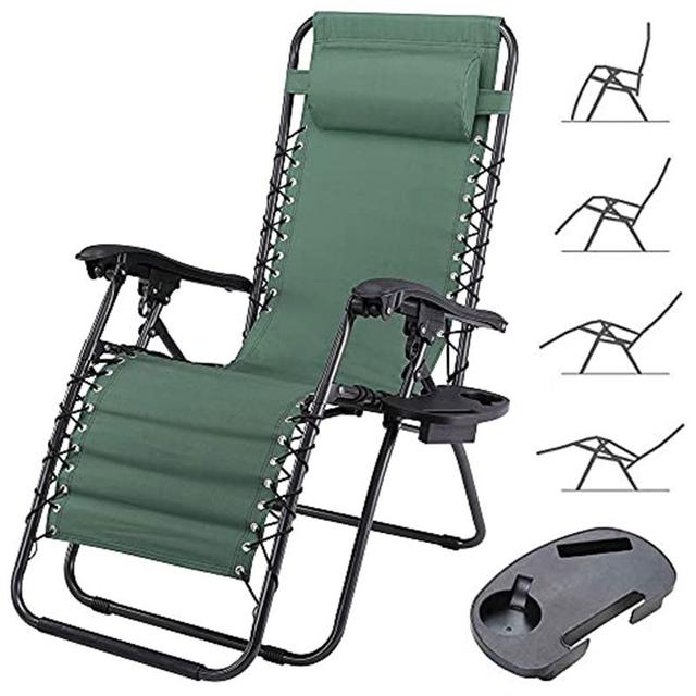 TEMU BAKAJI Chaise Longue de Jardin Pliable et Encombrante avec Plateau, Cadre Tubulaire en Acier de 22 mm, Inclinable, Tissu Oxford Respirant pour Terrasse, Piscine, Extérieur (Vert)