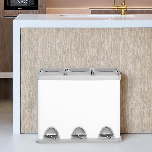 TEMU Kitchen Trash Can, 3 X 8 L, Small Capacity, 3-compartment Waste System, Trash Can With Lid, Pedals And Inner Bucket