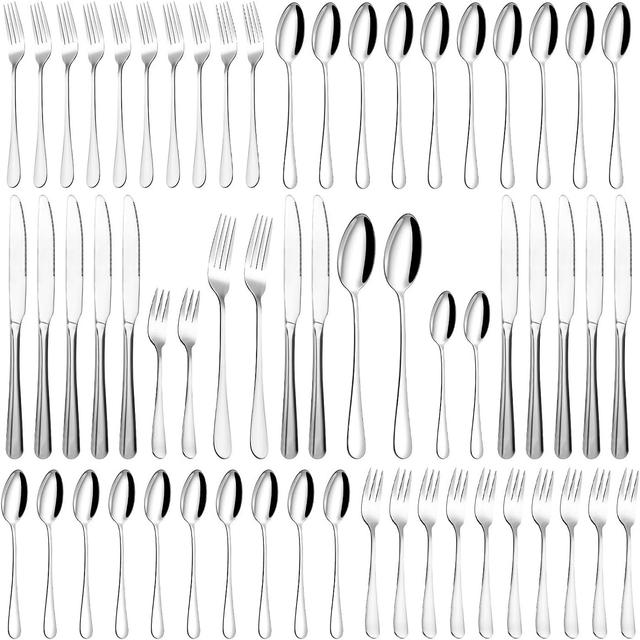 TEMU Cutlery Set For 12 People, 60-piece Stainless Steel Cutlery Set, Polished And Dishwasher Safe, Elegant Cutlery With Knife, Fork, Spoon, For Home, Party, Restaurant