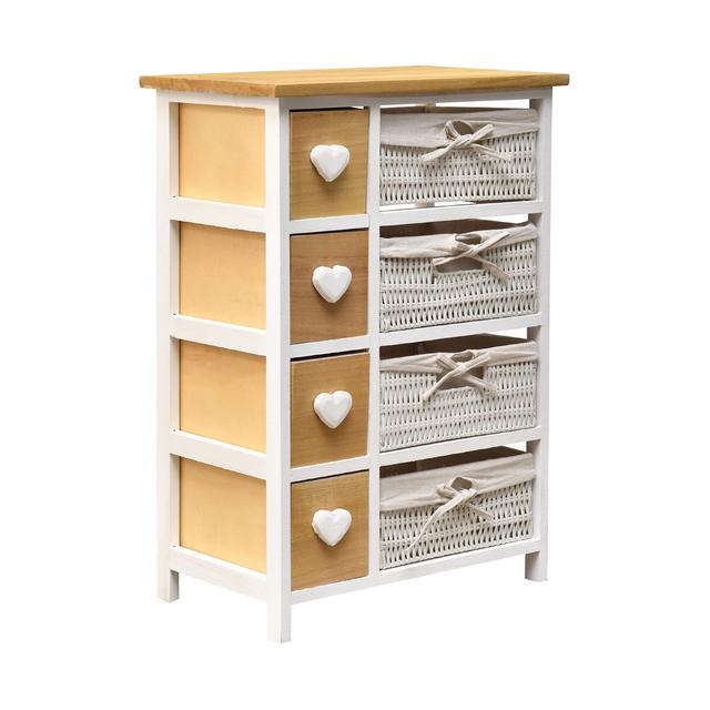 TEMU Mobili Wooden Wicker Chest Of Drawers, Vintage Bathroom Cabinet, 8 Drawers, , Heart Knob - Dimensions 71 X 51 X D 30 Cm (hxlxd) - Art. Re4356, Bathroom Storage Cabinet