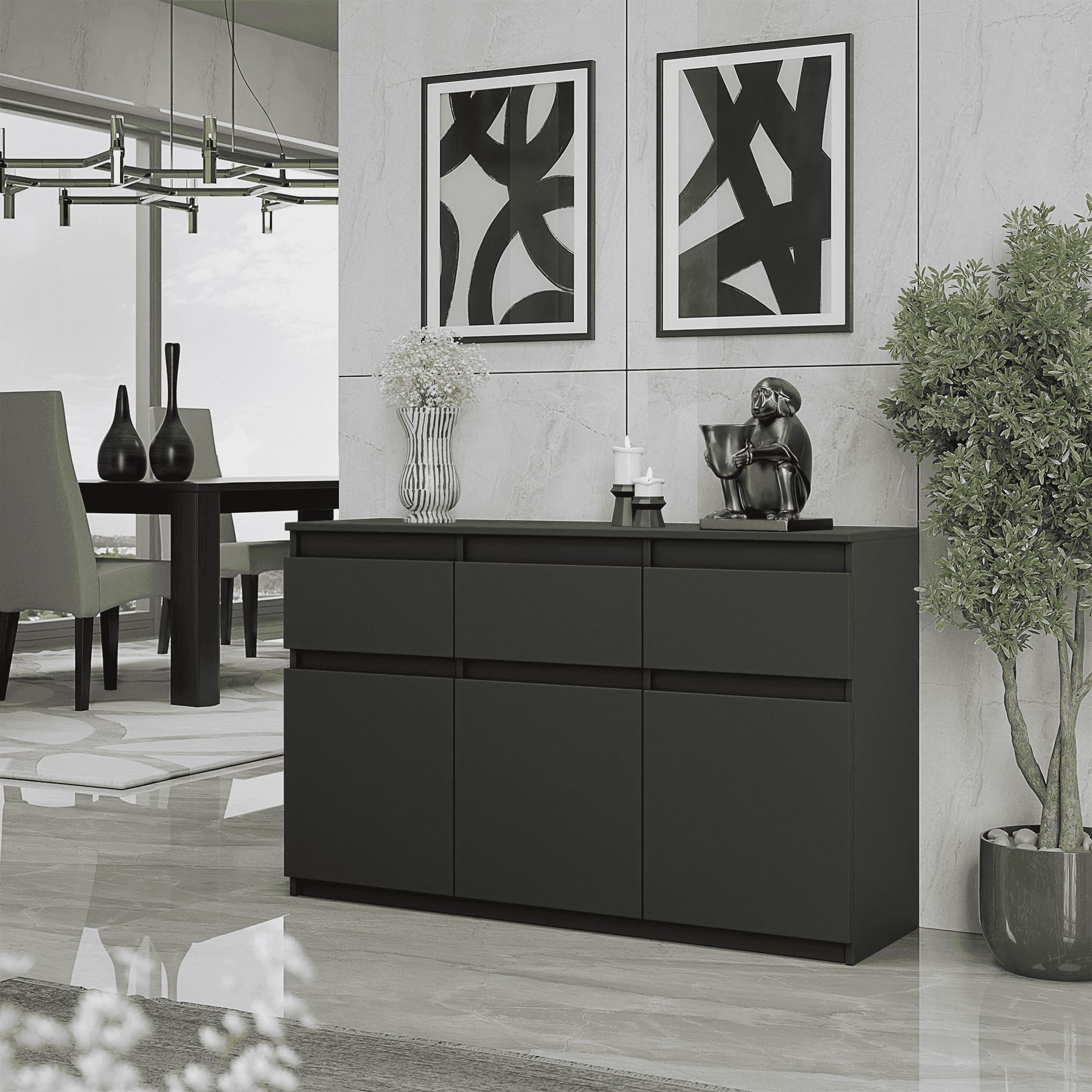 TEMU Kommode / Sideboard mit 3 Schubladen und 3 Türen - 120x75x35cm