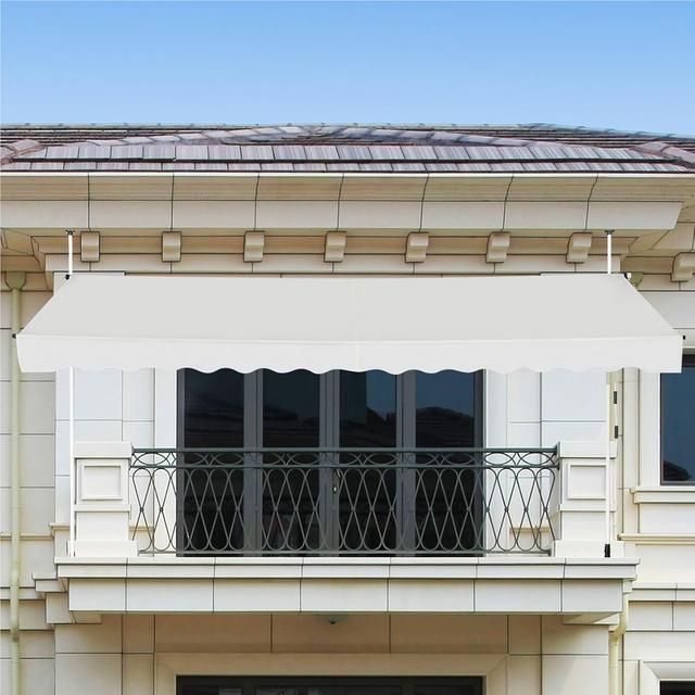 TEMU Store Banne Manuel Rétractable de 3 , , 25 M avec Hauteur Réglable 200 - 300 CM, Auvent de Terrasse en Aluminium Tissu Oxford Imperméable Anti UV, pour Blacon et Porte ( Beige )
