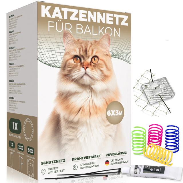 TEMU WOOWOOD Katzennetz für Balkon (Ohne Bohren)- mit Klebehaken - Katzennetz Drahtverstärkt - Katzenschutznetz Wetterfest - Katzennetz Fenster Katzengitter - Katzennetz Balkon