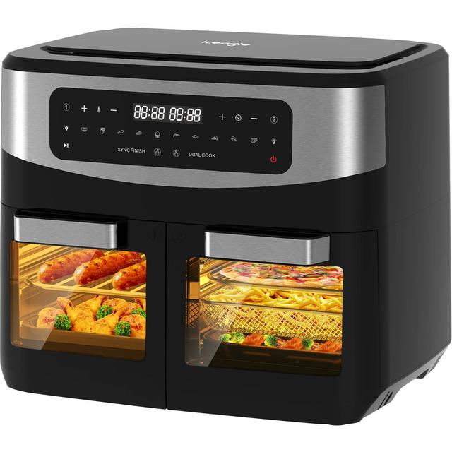 TEMU Hot Air Fryer 2 Chamber 12l, 2600w Xxl Air Fryer With Viewing Window, Oil-free Air Fryer With Digital Led Display, 10 Programs, Black