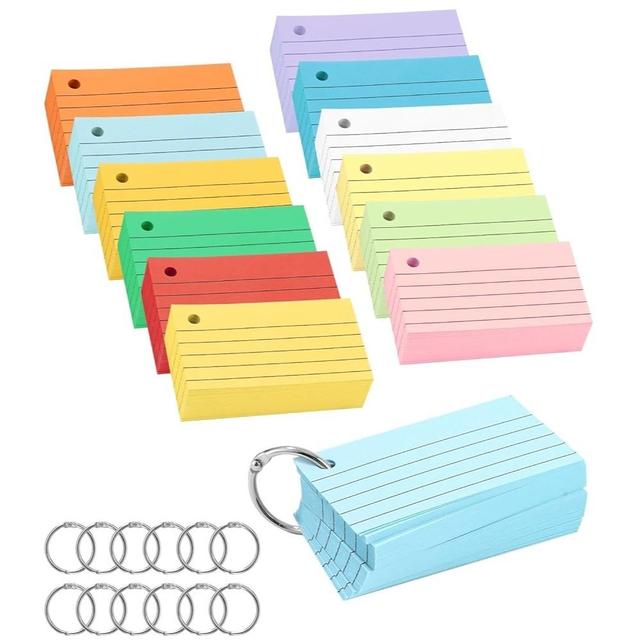 TEMU Striped Index Cards, Colorful Index Cards With Rings, Heavyweight Study Cards, Perforated Note Cards For School Learning, Office And Home Use(12pcs)halloween Gifts, Christmas Gifts