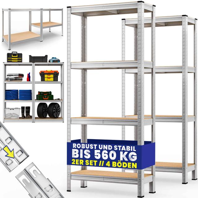 TEMU Monzana® 2x Heavy Duty Shelving Unit 170x75x30cm 560kg 4 Mdf Shelves Storage Shelving Unit Basement Shelving Unit Assembly Shelving Unit Workshop Shelving Unit