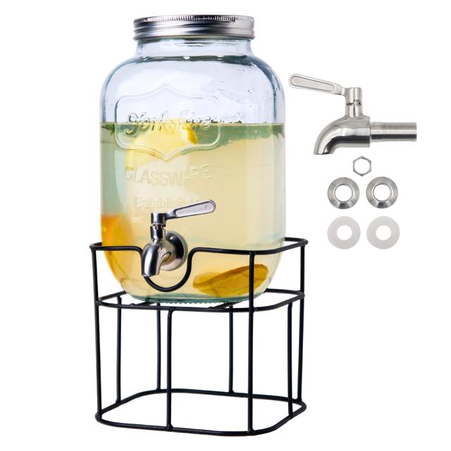 TEMU 4-liter Glass Beverage Dispenser With Tap, Juice Dispenser, Lemonade Dispenser, Glass Container For Drinks, Party, Birthday, Kitchen, Garden