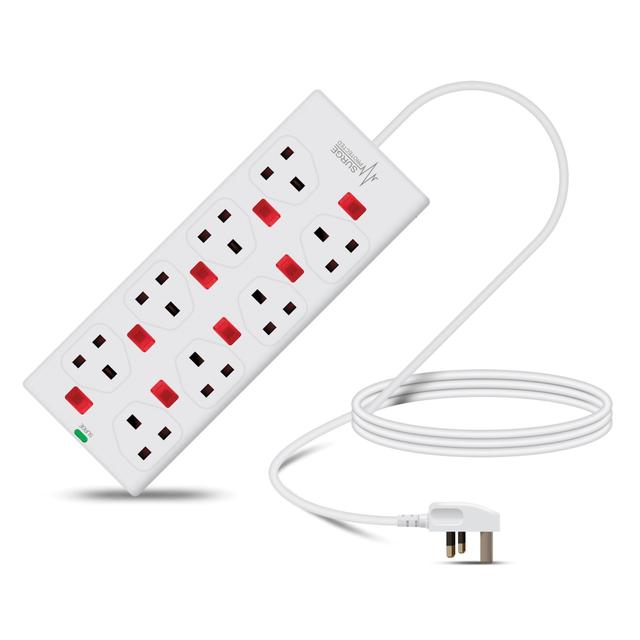 TEMU 8 Gang Way 2m Metre Extension Lead Socket With Led Light Individual Switches, Protection, Uk Plug, Power Cable