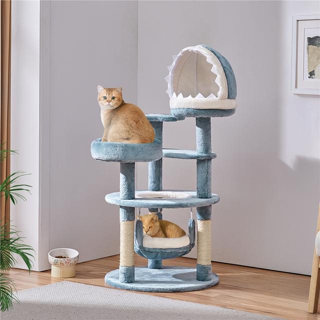 TEMU Costoffs Petit Arbre à Chat avec Effet Requin Tour pour Chat Multiniveau avec Hamac Perchoir Poteau en Sisal