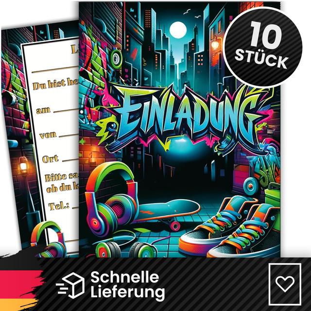 TEMU 10 Children's Invitation Cards Invitation Children's Birthday Graffiti Boys And Girls Children's Birthday Party School 9 12 13 14