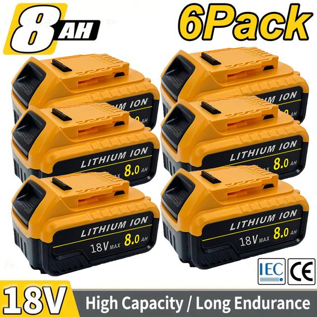 TEMU 6pcs 8000mah / 12000mah Replacement For 18v Battery Dcb180 Dcb181 Dcb200 Dcb201 Dcb204 With Led Indicator