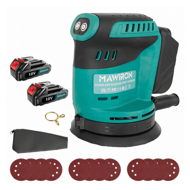 TEMU Cordless Random Orbital Sander,compatible With Makita 18v Bl1830,electric Orbital Sander With 2x Batteries,12pcs Sandpapers (grit 120/180/240),125mm Sanding Pad, For Woodworking