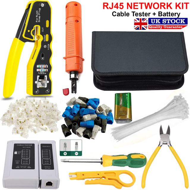 TEMU Rj45 Through Crimping Tool, Network Crimping Tool Kit Cable Tester For Rj45 Cat6 Cat7 Either Crimper Tool Kit Network Tool Kit With Wire Cutter Plier Pass Through Connector Protective Cover
