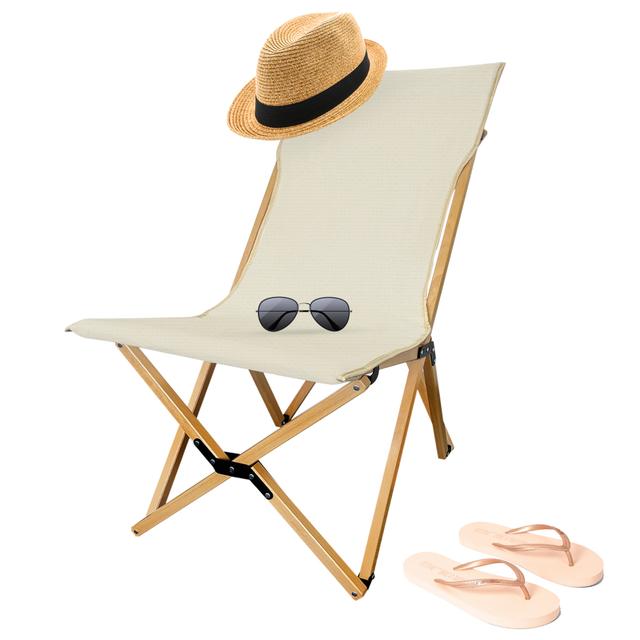 TEMU Folding Chair, Foldable Chair, Beige Canvas Chair, Sun Lounger With Fold Up Structure & Removable Canvas Cover For Indoor, Outdoor, Garden