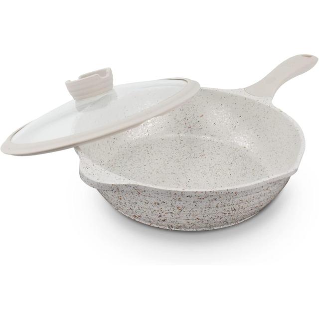 TEMU ' CUISINE Sauteuse Induction avec Couvercle Poêle à Revêtement Anti-adhérent Fonte d'Aluminium Tous Feux (Sandstone, 28 cm)