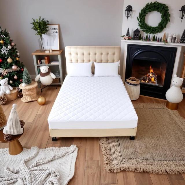 TEMU Gift Hotel Quality Quilted Mattress Protector – Mattress Topper - Stretch Skirt Fitted From 30cm-40cm Deep Mattress – Breathable Fitted Mattress Cover - Not Waterproof.