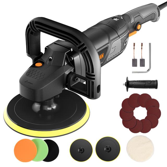 TEMU Dovaman 1500w Rotary Polisher – 180/150mm Dual-disc Buffer With 6-speed Control (600-3000 Rpm), Detachable Handle & Complete Polishing Kit For Paint Correction, Waxing & Finishing
