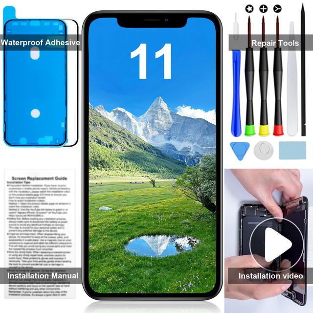 TEMU iPhone 11 Schermvervanging - 6.1 Inch LCD Scherm met , , Gereedschap, Waterdichte Afdichting en Gehard Glas voor A2111/A2223/A2221