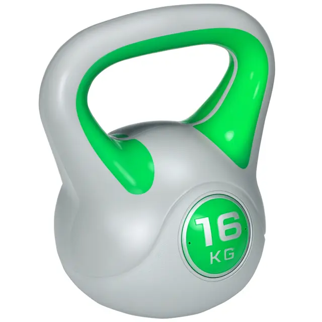 TEMU SPORTNOW Pesa 16 kg, Kettlebell Revestimiento de PU y Relleno de Arena, Mango Ancho, para Entrenamiento Culturismo, en Casa, Gimnasio, Verde y