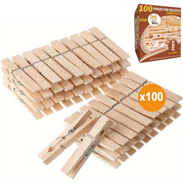TEMU Akitaink Wooden Clothespins, 100 Pieces, 10 Cm Length With Rust-resistant Metal Spring (100)