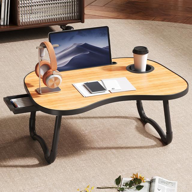 TEMU Portable Multifunctional Notebook Table With Cup Holder, Drawer. Foldable Design For Use In Study, Office Or Bed.