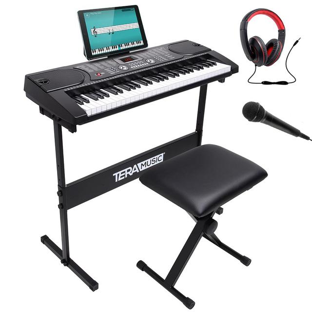 TEMU Bakaji Musical Keyboard Electronic Piano 61 Keys Multifunction Piano With Stool And Headphone Support 255 Usb Aux Input Music Stand And Microphone
